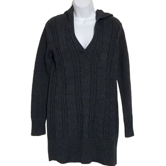 Hoodie Sweater Womens M Lamb Blend Long Sleeve Slub Cable Knit Charcoal - Picture 3 of 14